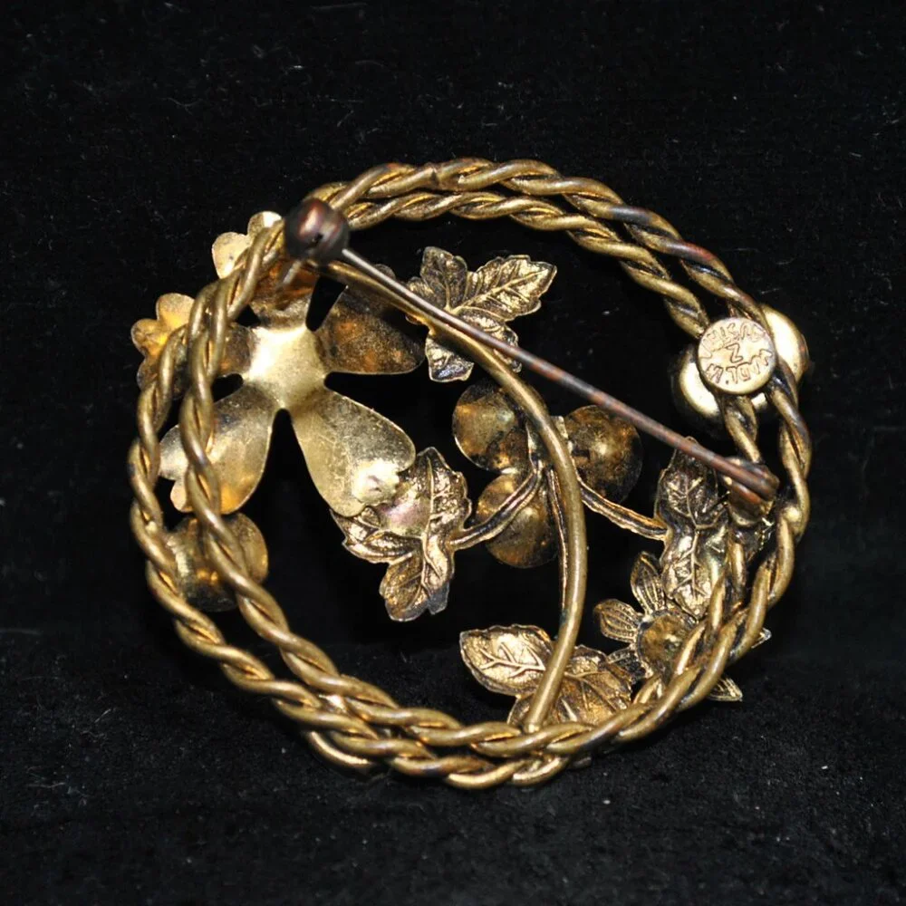 Vintage Floral Brooch with Multicolor Glass Z Made in Austria